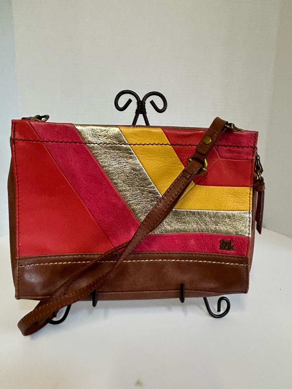 The Sak Iris Leather Patchwork Crossbody Bag Stripe Multi-Color Purse